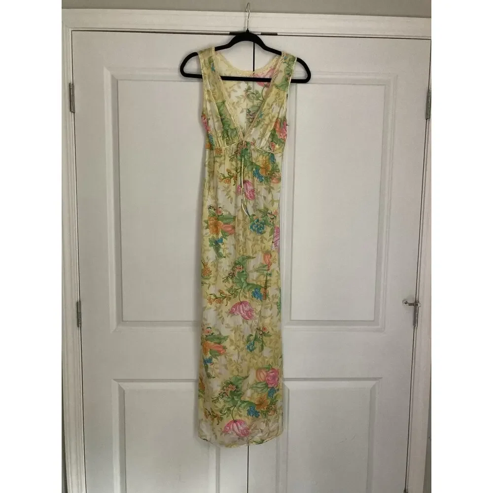 VTG Vanity Fair Floral Peignoir Robe Nightgown Negligee Set Small Made In USA - Picture 5 of 12